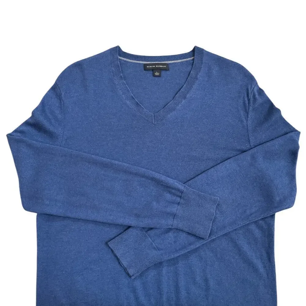 Banana Republic V-neck Silk Cashmere Sweater Blue Large Preppy Academia